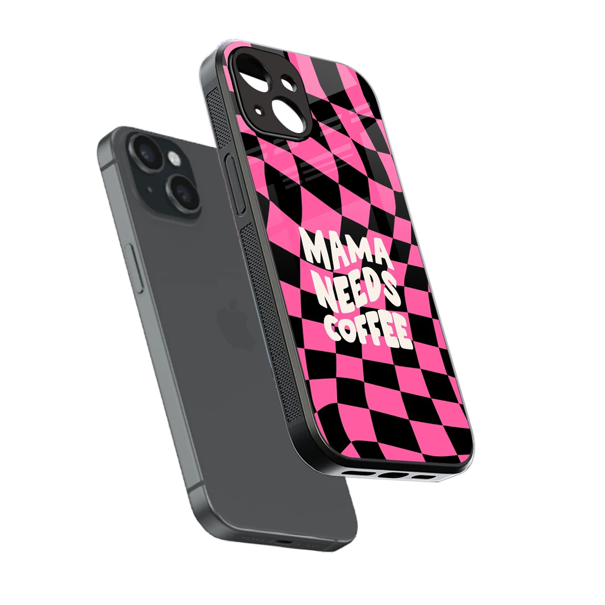 Mama Needs Coffee sleek iphone 14 cover with tempered glass back and TPU edges
