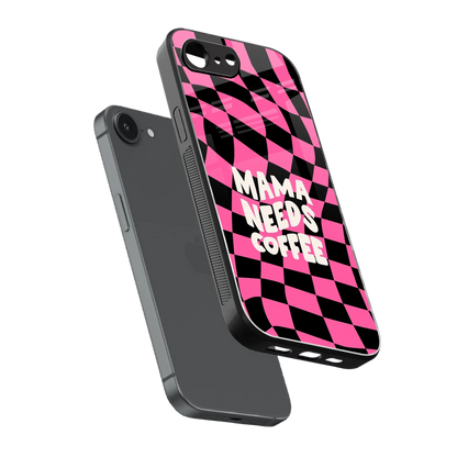 Mama Needs Coffee sleek iphone 16e cover with tempered glass back and TPU edges