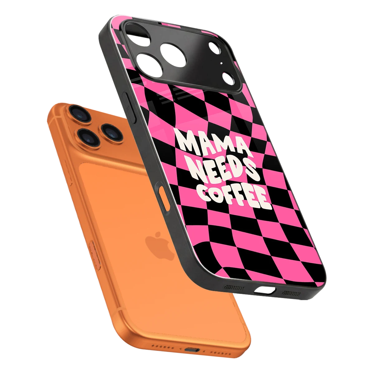 Mama Needs Coffee sleek iphone 17 pro cover with tempered glass back and TPU edges