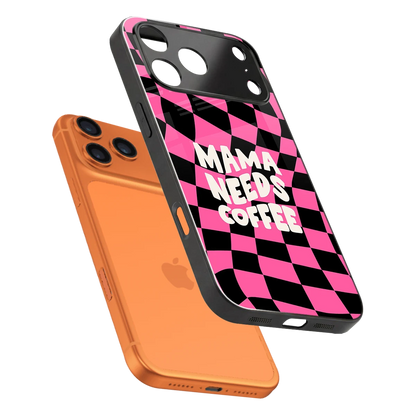 Mama Needs Coffee sleek iphone 17 pro cover with tempered glass back and TPU edges