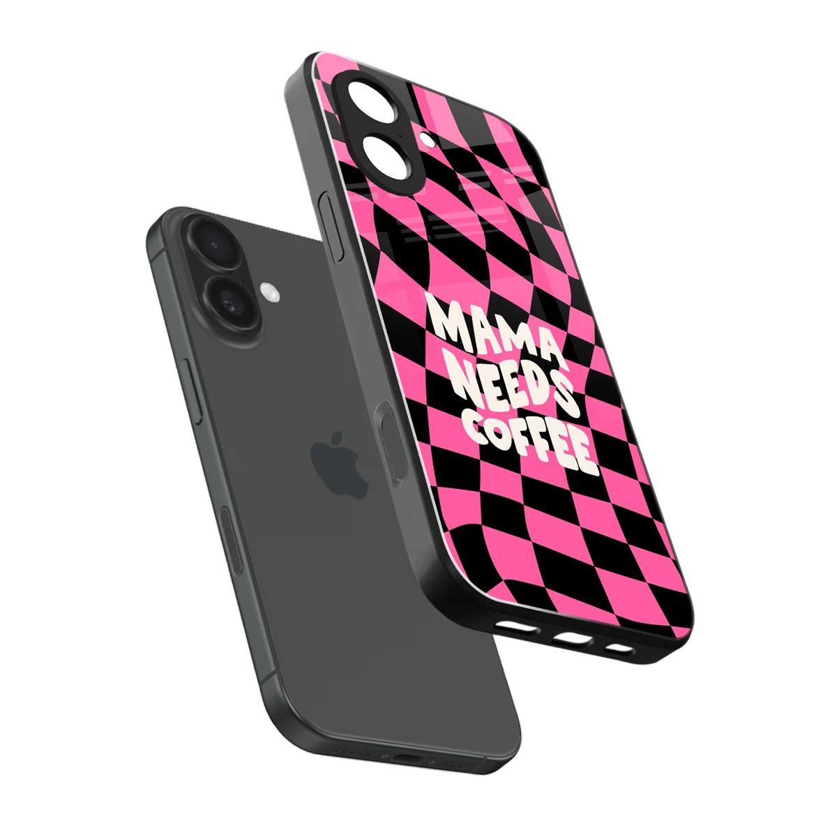 Mama Needs Coffee sleek iphone 17 cover with tempered glass back and TPU edges