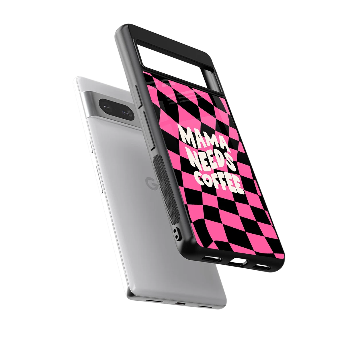 Mama Needs Coffee sleek google pixel 7a cover with tempered glass back and TPU edges