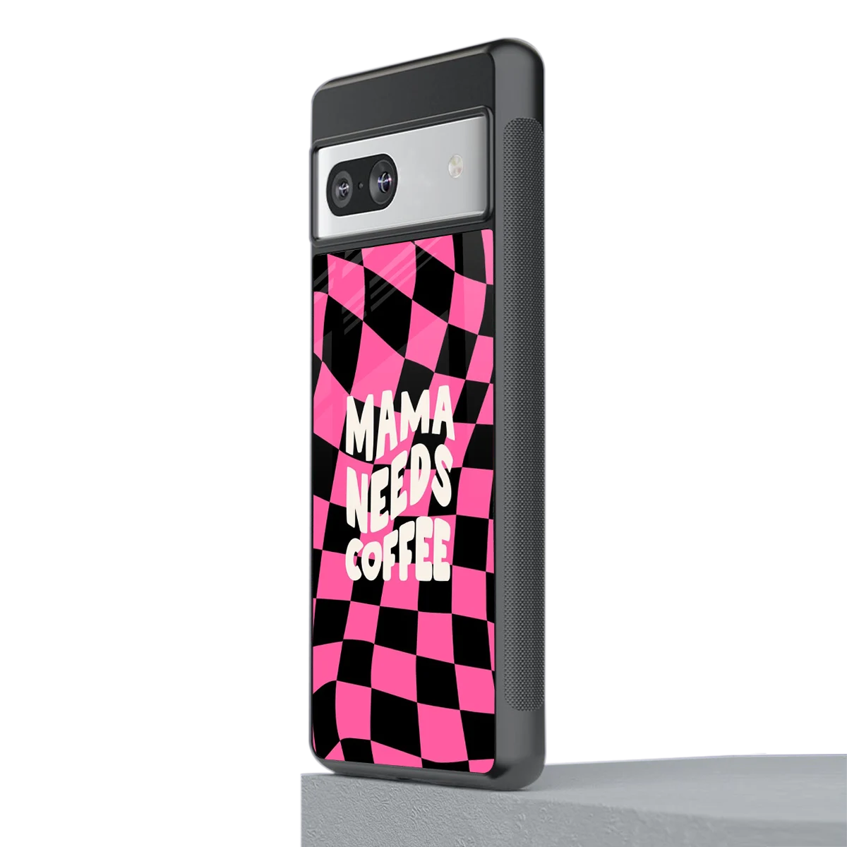 Mama Needs Coffee stylish phone case for google pixel 7a | glossy glass and slim fit