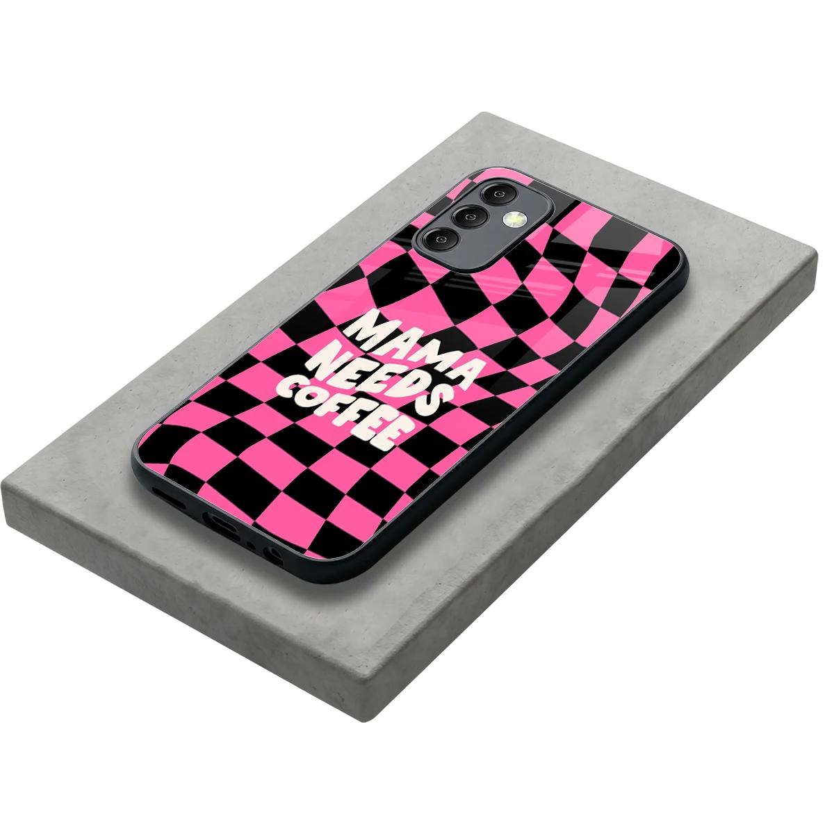 Mama Needs Coffee stylish phone case for samsung galaxy m14 5g | glossy glass and slim fit