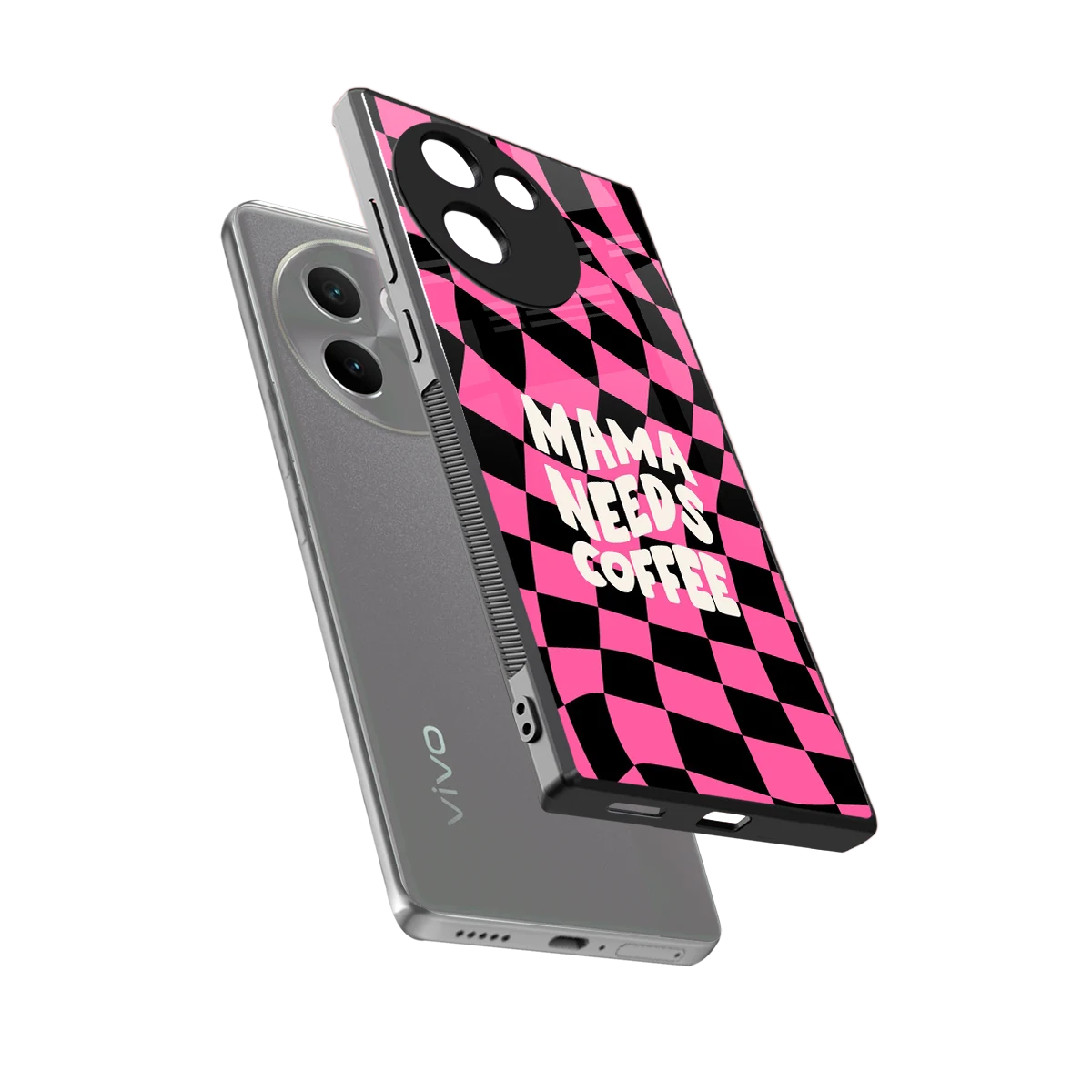 Mama Needs Coffee sleek vivo v30e cover with tempered glass back and TPU edges