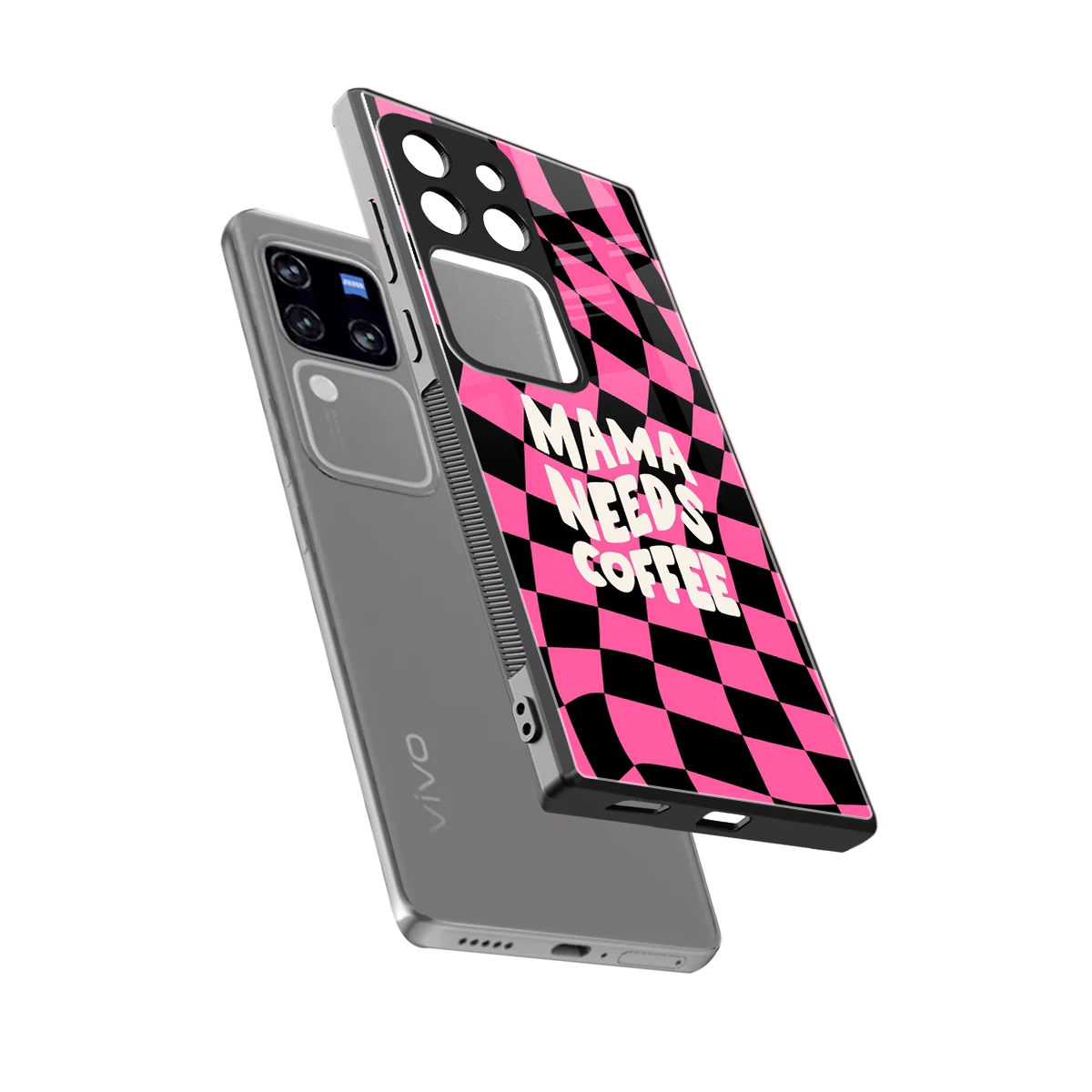 Mama Needs Coffee sleekvivo v30 pro cover with tempered glass back and TPU edges