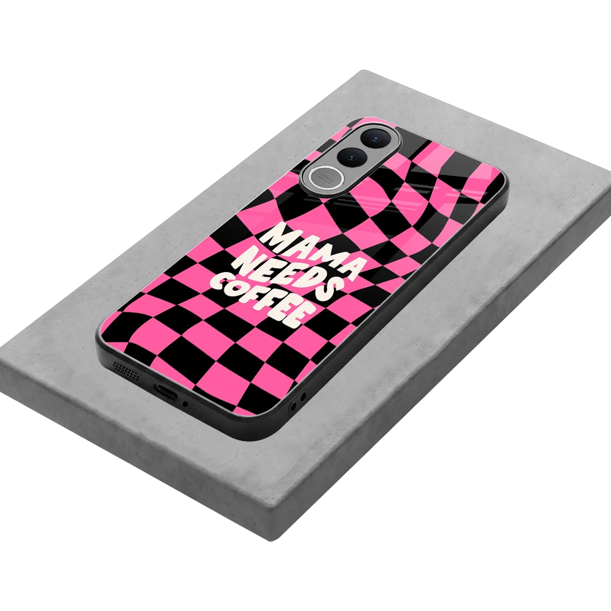 Mama Needs Coffee stylish phone case for vivo v70 fe | glossy glass and slim fit
