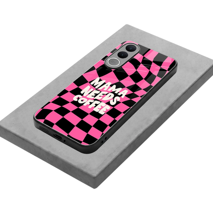 Mama Needs Coffee stylish phone case for vivo v70 fe | glossy glass and slim fit