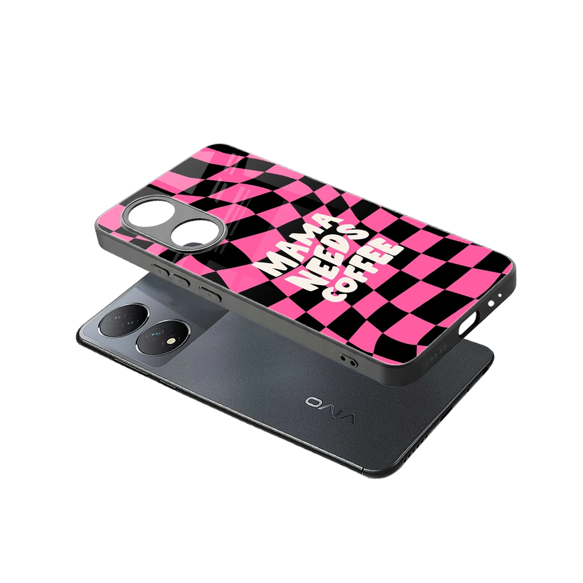 Mama Needs Coffee sleek Vivo-y100 cover with tempered glass back and TPU edges
