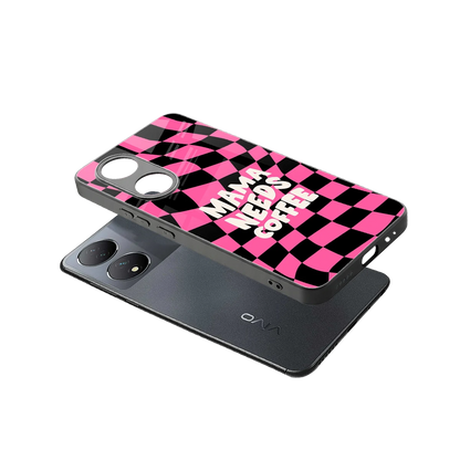 Mama Needs Coffee sleek Vivo-y100 cover with tempered glass back and TPU edges