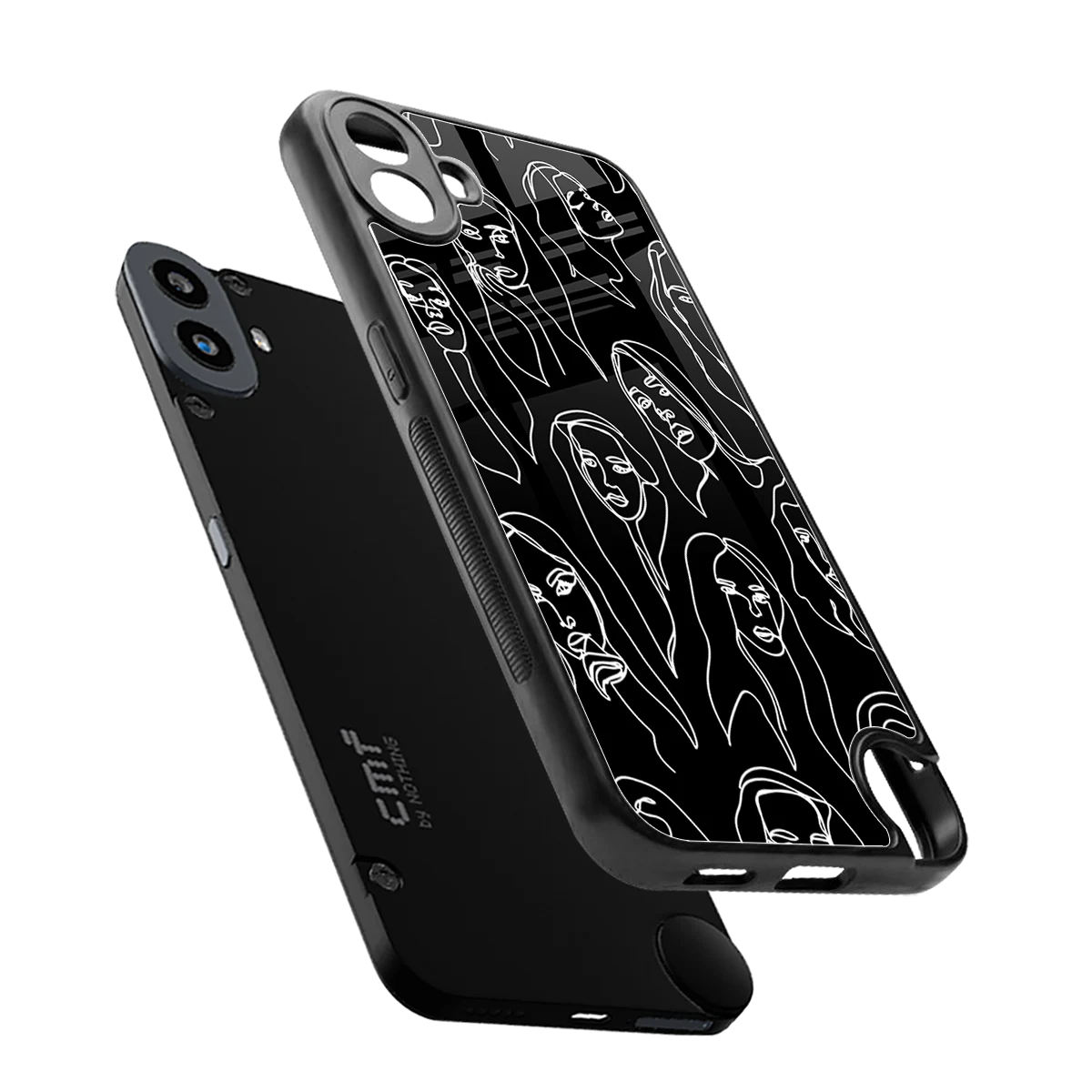 Many Faces Black sleek cmf nothing phone 1 cover with tempered glass back and TPU edges