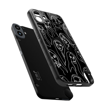 Many Faces Black sleek cmf nothing phone 1 cover with tempered glass back and TPU edges