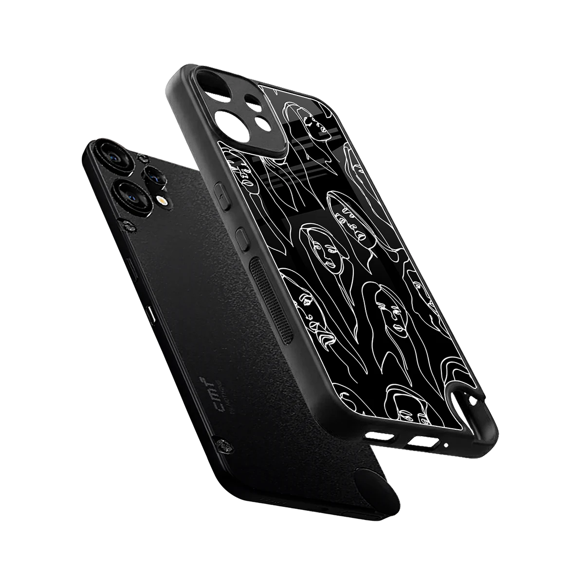 Many Faces Black sleek cmf nothing phone 2 pro cover with tempered glass back and TPU edges