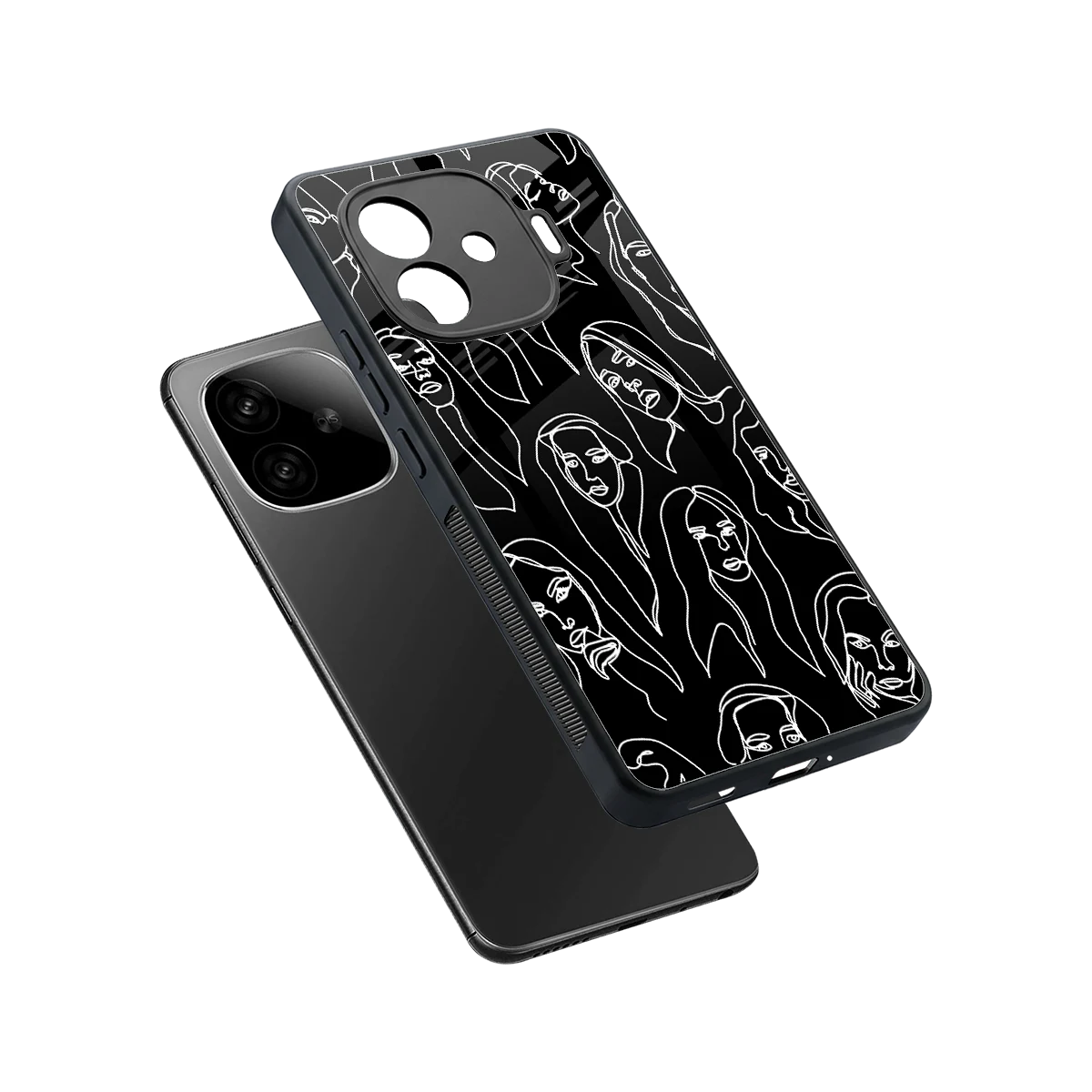 Many Faces Black sleek iqoo neo 10r 5g cover with tempered glass back and TPU edges