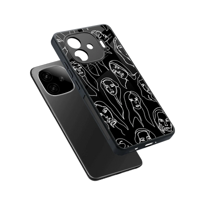 Many Faces Black sleek iqoo neo 10r 5g cover with tempered glass back and TPU edges