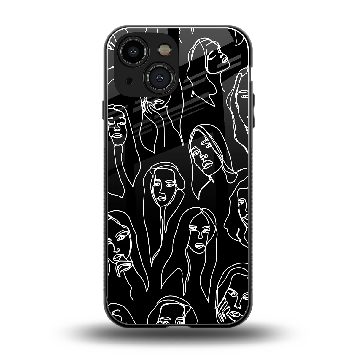 Many Faces Black back phone cover | glass case for iphone 13 mini