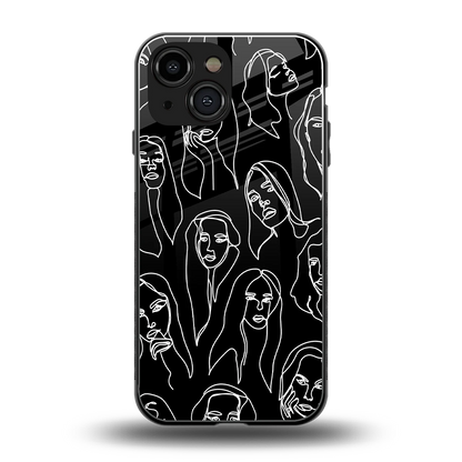 Many Faces Black back phone cover | glass case for iphone 13 mini