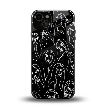 Many Faces Black back phone cover | glass case for iphone 13