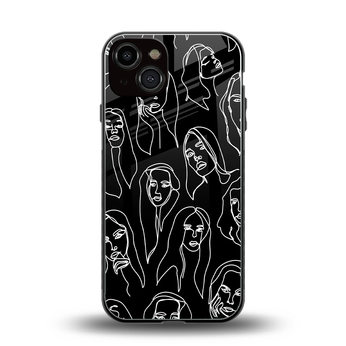 Many Faces Black back phone cover | glass case for iphone 14