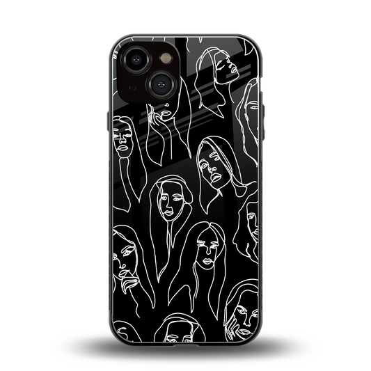 Many Faces Black back phone cover | glass case for iphone 14
