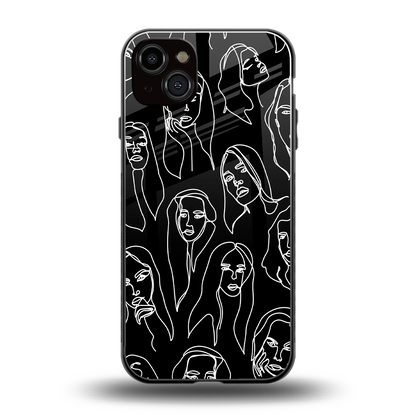 Many Faces Black back phone cover | glass case for iphone 15 plus