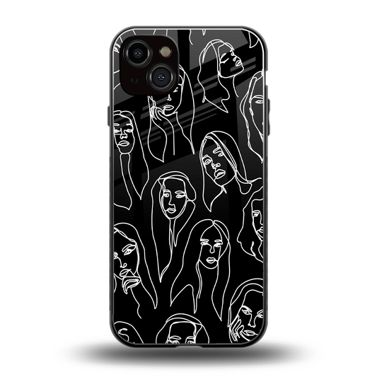 Many Faces Black back phone cover | glass case for iphone 15 plus