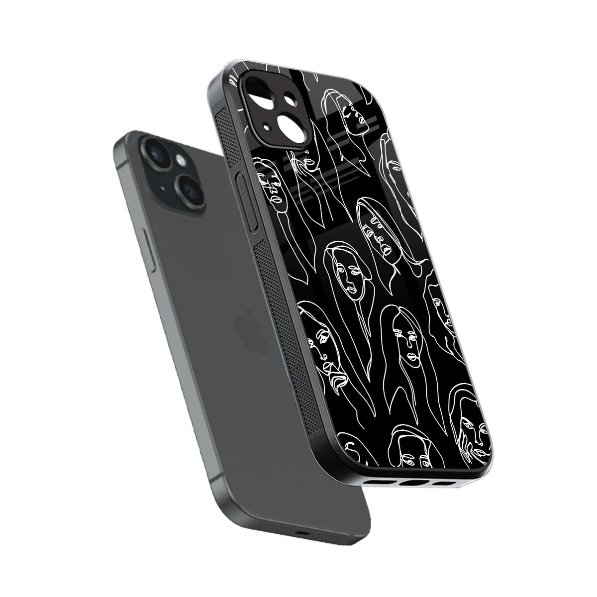 Many Faces Black sleek iphone 14 plus cover with tempered glass back and TPU edges