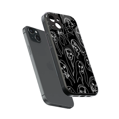 Many Faces Black sleek iphone 14 plus cover with tempered glass back and TPU edges