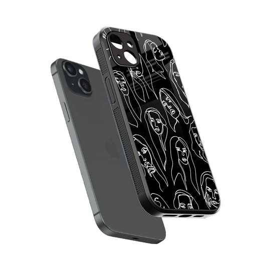 Many Faces Black sleek iphone 14 plus cover with tempered glass back and TPU edges