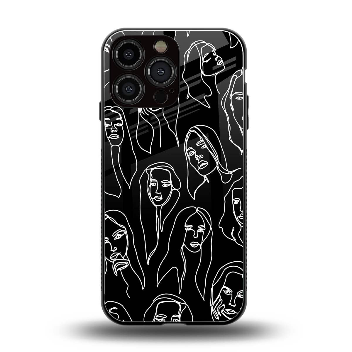 Many Faces Black back phone cover | glass case for iphone 15 pro max