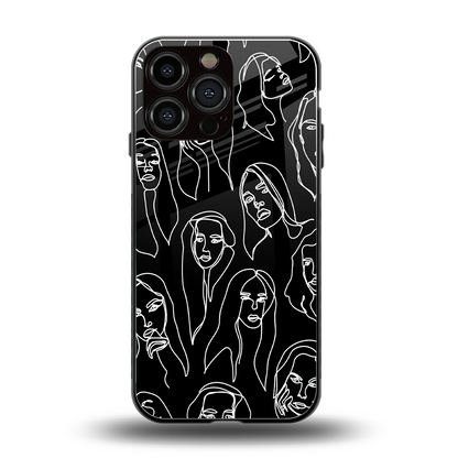 Many Faces Black back phone cover | glass case for iphone 15 pro max