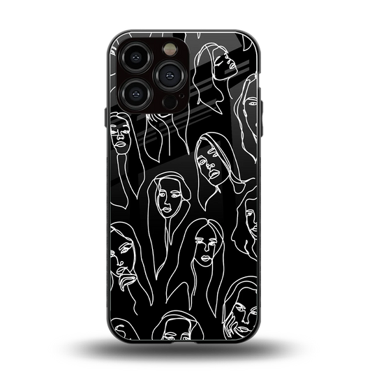 Many Faces Black back phone cover | glass case for iphone 15 pro max