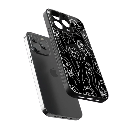 Many Faces Black sleek iphone 15 pro max cover with tempered glass back and TPU edges