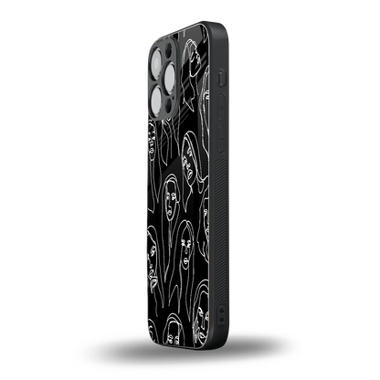 Many Faces Black iphone 15 pro max mobile cover | shockproof glass phone case