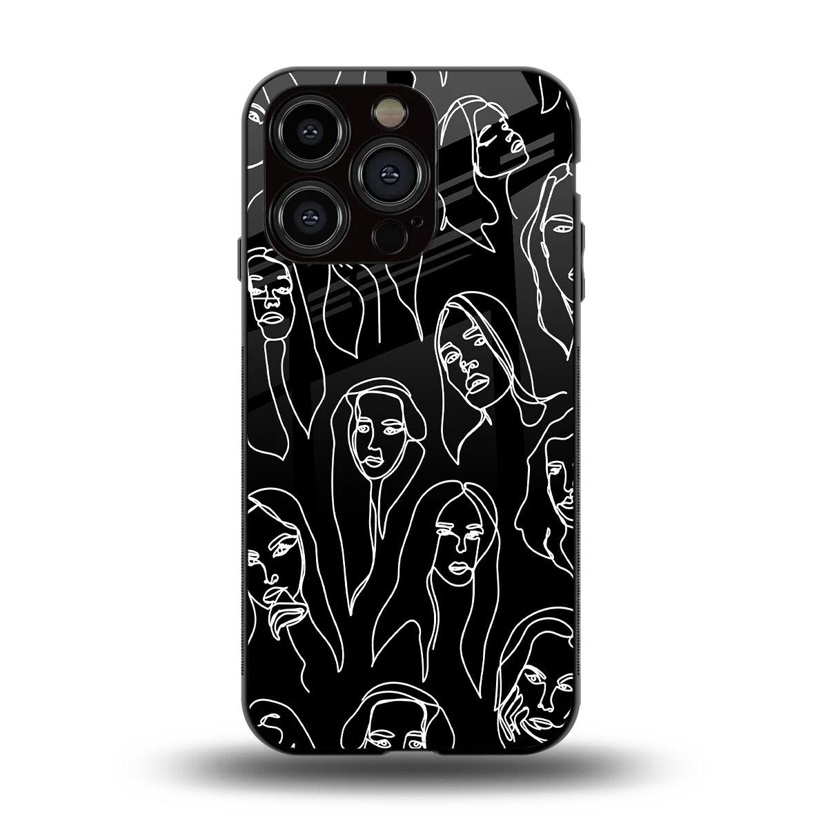 Many Faces Black back phone cover | glass case for iphone 15 pro