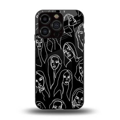 Many Faces Black back phone cover | glass case for iphone 15 pro