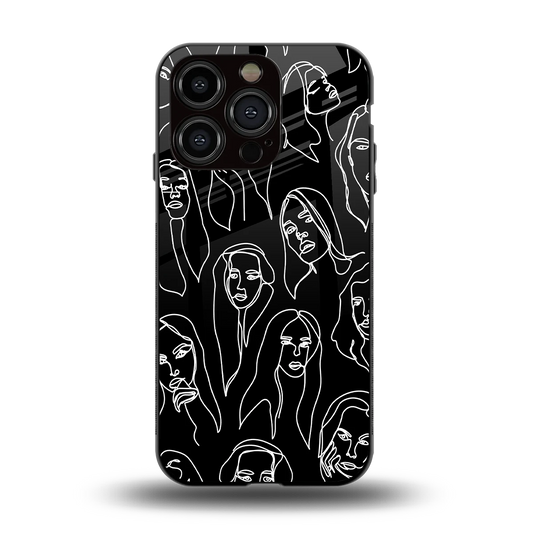 Many Faces Black back phone cover | glass case for iphone 15 pro