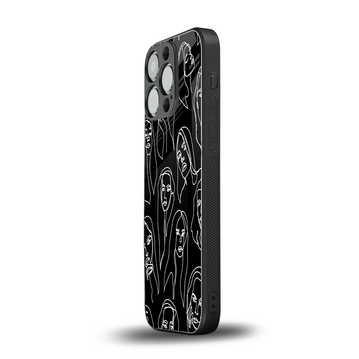Many Faces Black iphone 15 pro mobile cover | shockproof glass phone case