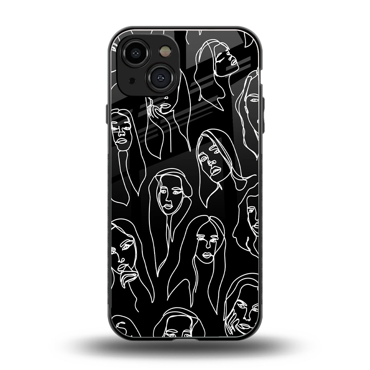 Many Faces Black back phone cover | glass case for iphone 15