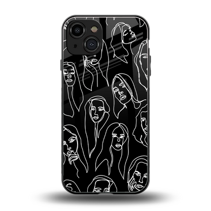 Many Faces Black back phone cover | glass case for iphone 15