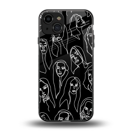 Many Faces Black back phone cover | glass case for iphone 15