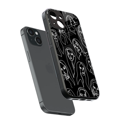 Many Faces Black sleek iphone 15 cover with tempered glass back and TPU edges