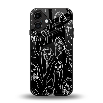Many Faces Black back phone cover | glass case for iphone 16 plus