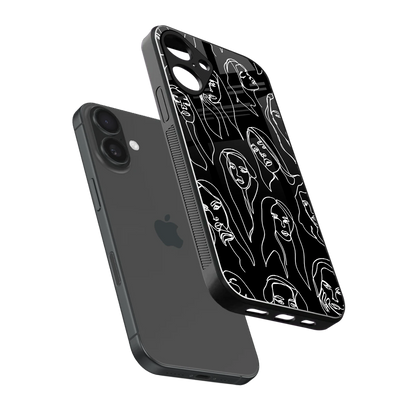 Many Faces Black sleek iphone 16 plus cover with tempered glass back and TPU edges