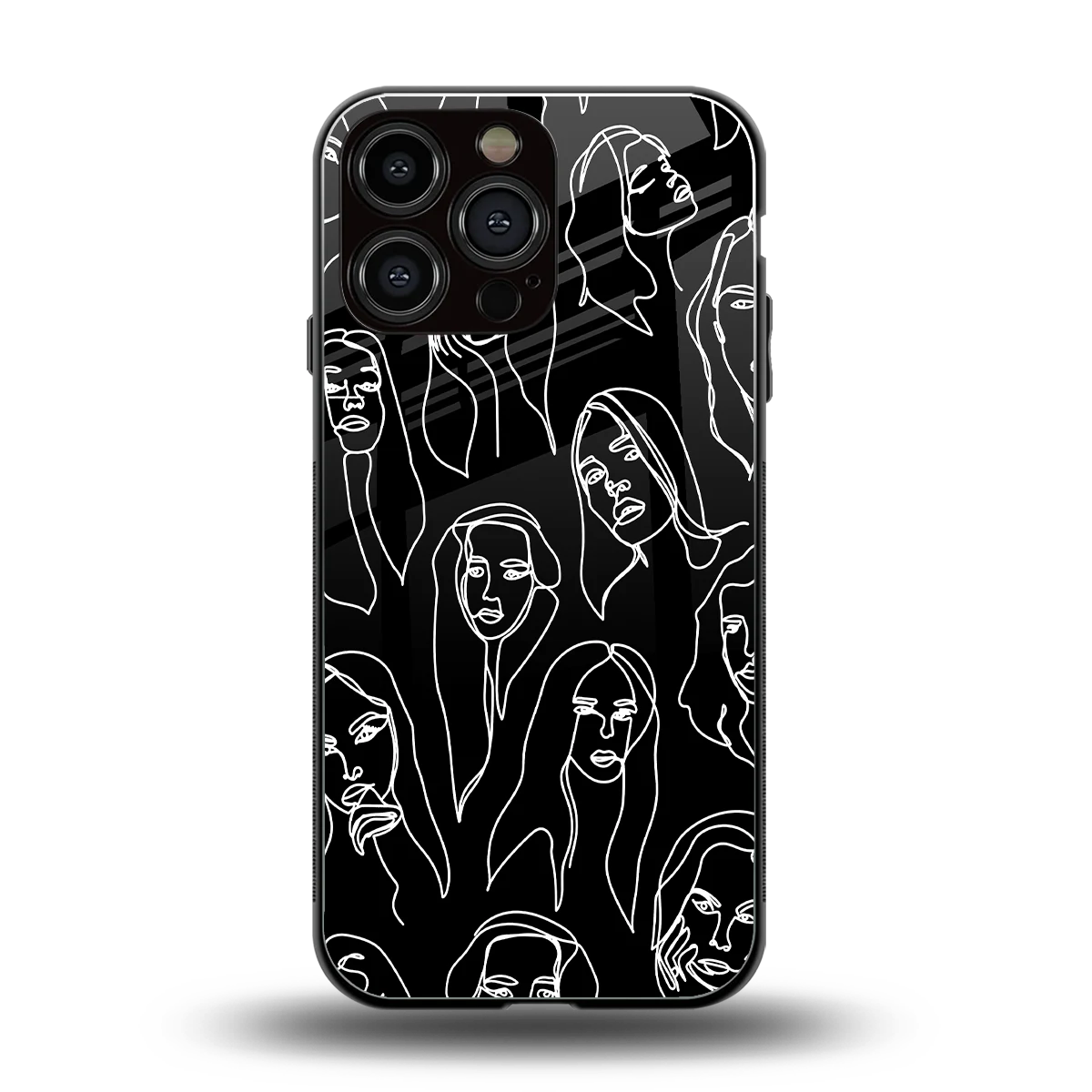 Many Faces Black back phone cover | glass case for iphone 16 pro max