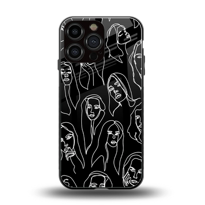 Many Faces Black back phone cover | glass case for iphone 16 pro max