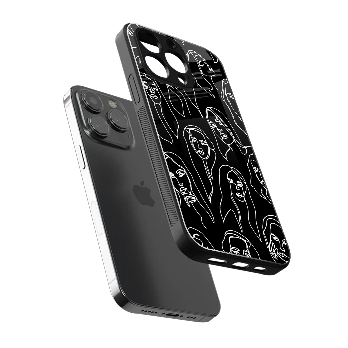 Many Faces Black sleek iphone 16 pro max cover with tempered glass back and TPU edges