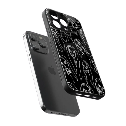 Many Faces Black sleek iphone 16 pro max cover with tempered glass back and TPU edges