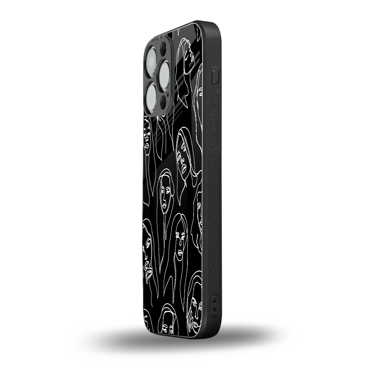 Many Faces Black iphone 16 pro max mobile cover | shockproof glass phone case