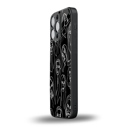 Many Faces Black iphone 16 pro max mobile cover | shockproof glass phone case